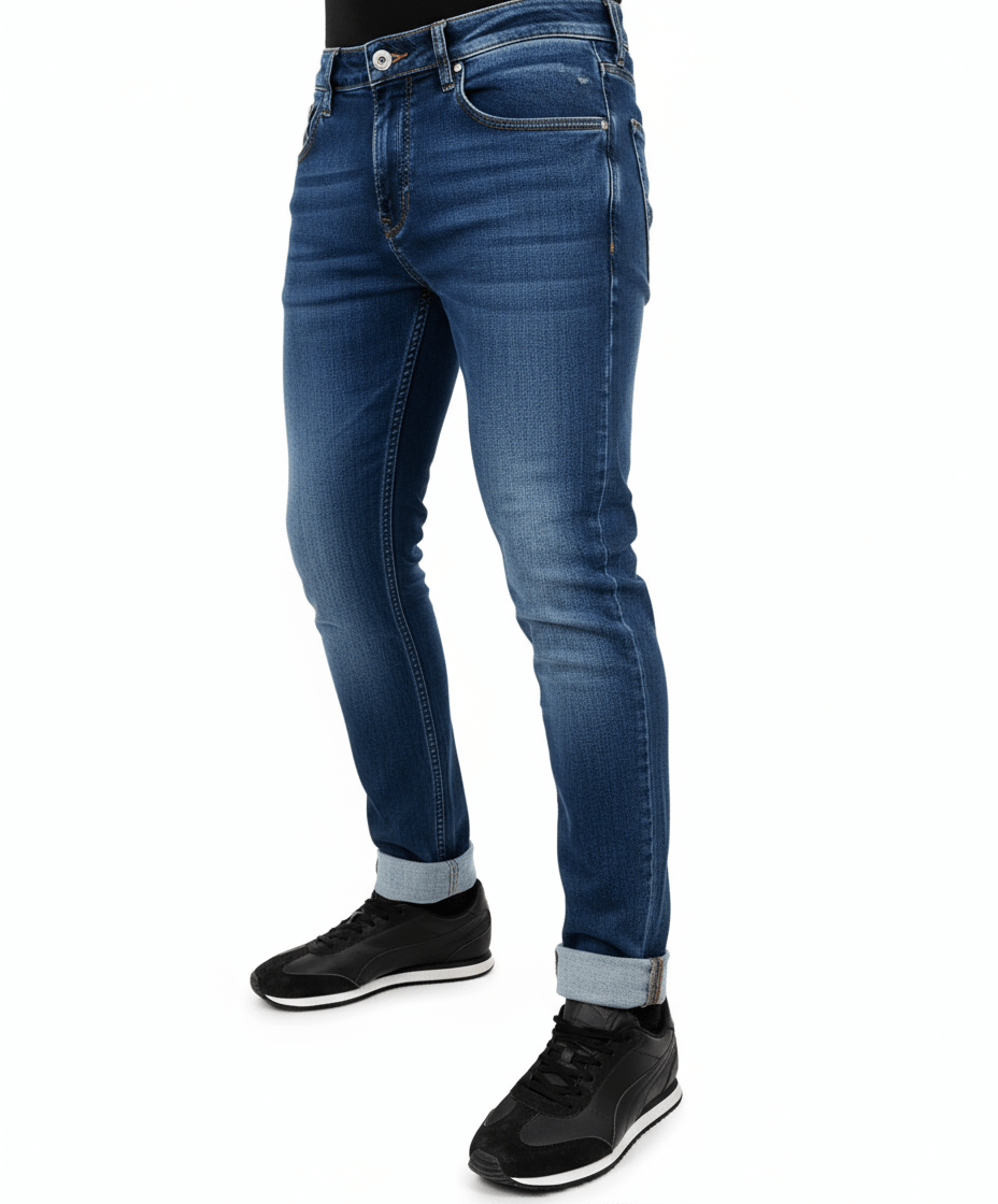 Men's Skinny Fit Dark Blue Cotton Jeans
