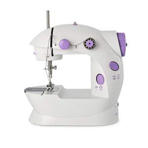 Mini Portable Electric Dual Speed Sewing Silai Machine with Foot Pedal, Adaptor and Working Light – White and Purple, Lightweight and Versatile