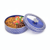 Ornate Blue & Silver Round Multipurpose Dry Fruit/Sweets Box with Clear Lid